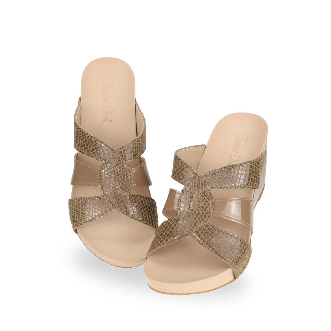 [20% off at cart] Triple Straps Snake-Effect Wedges