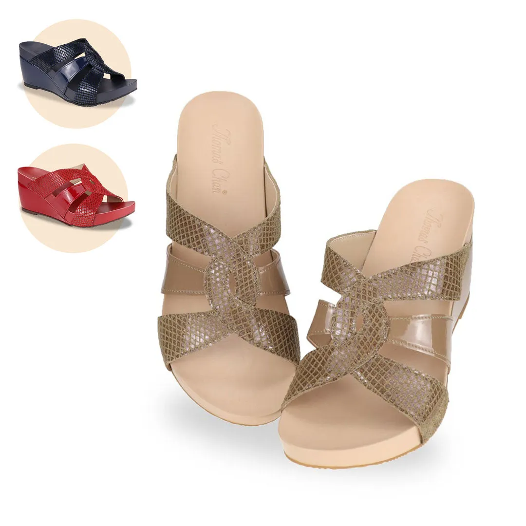 [20% off at cart] Triple Straps Snake-Effect Wedges