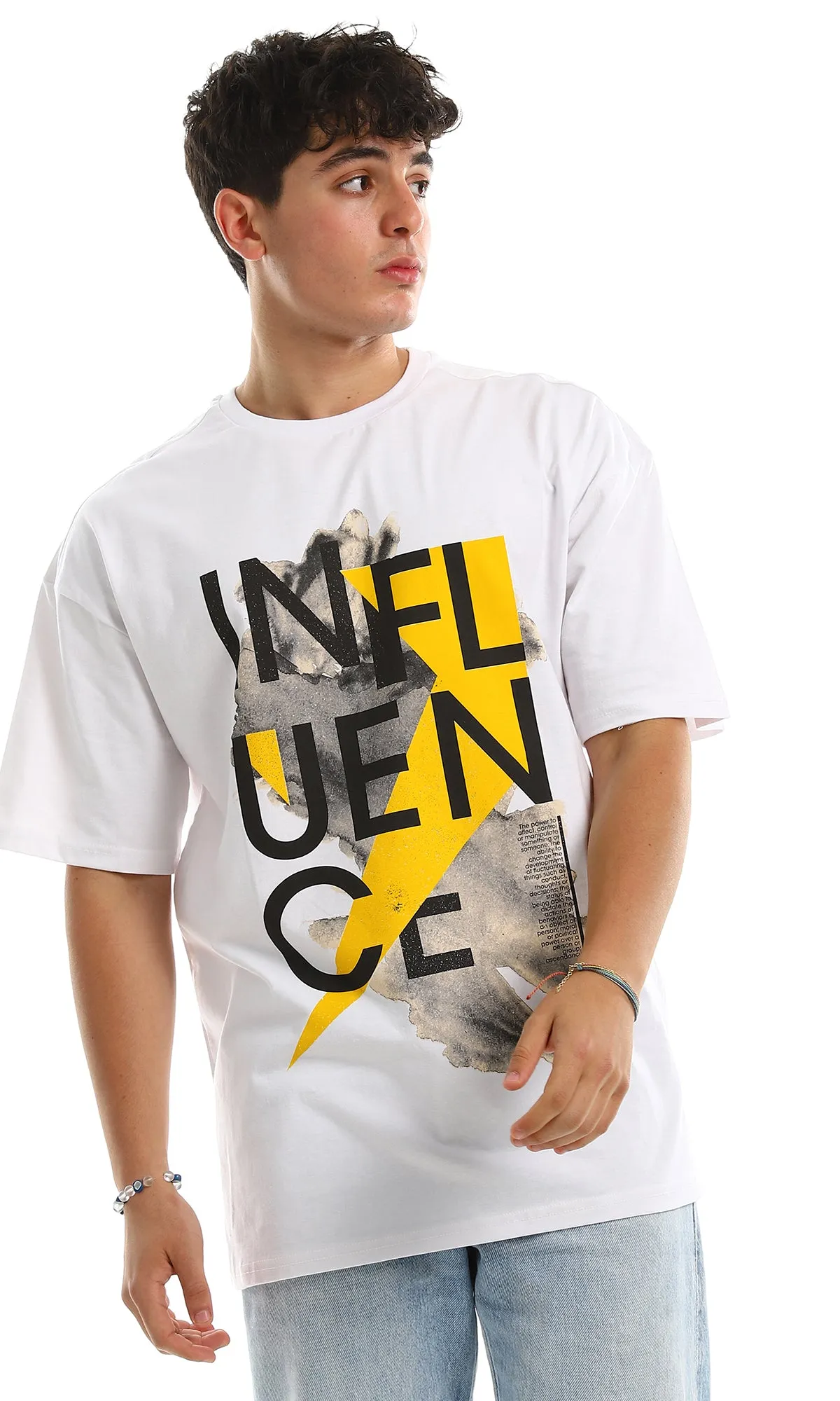 97381 Relaxed Fit Printed "Influence" Cotton White Tee