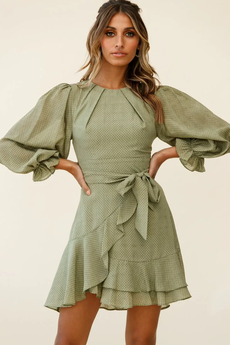 Agnes Long Sleeve Pleat Detail Dress Olive