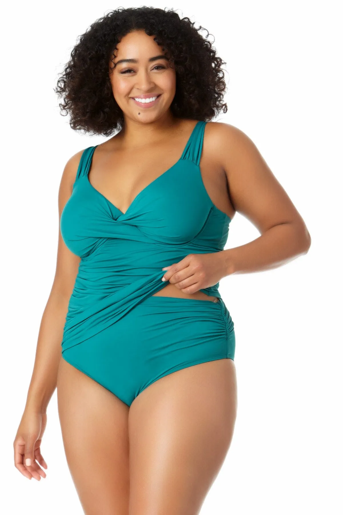 Anne Cole Plus - Twist Front Underwire Tankini Swim Top