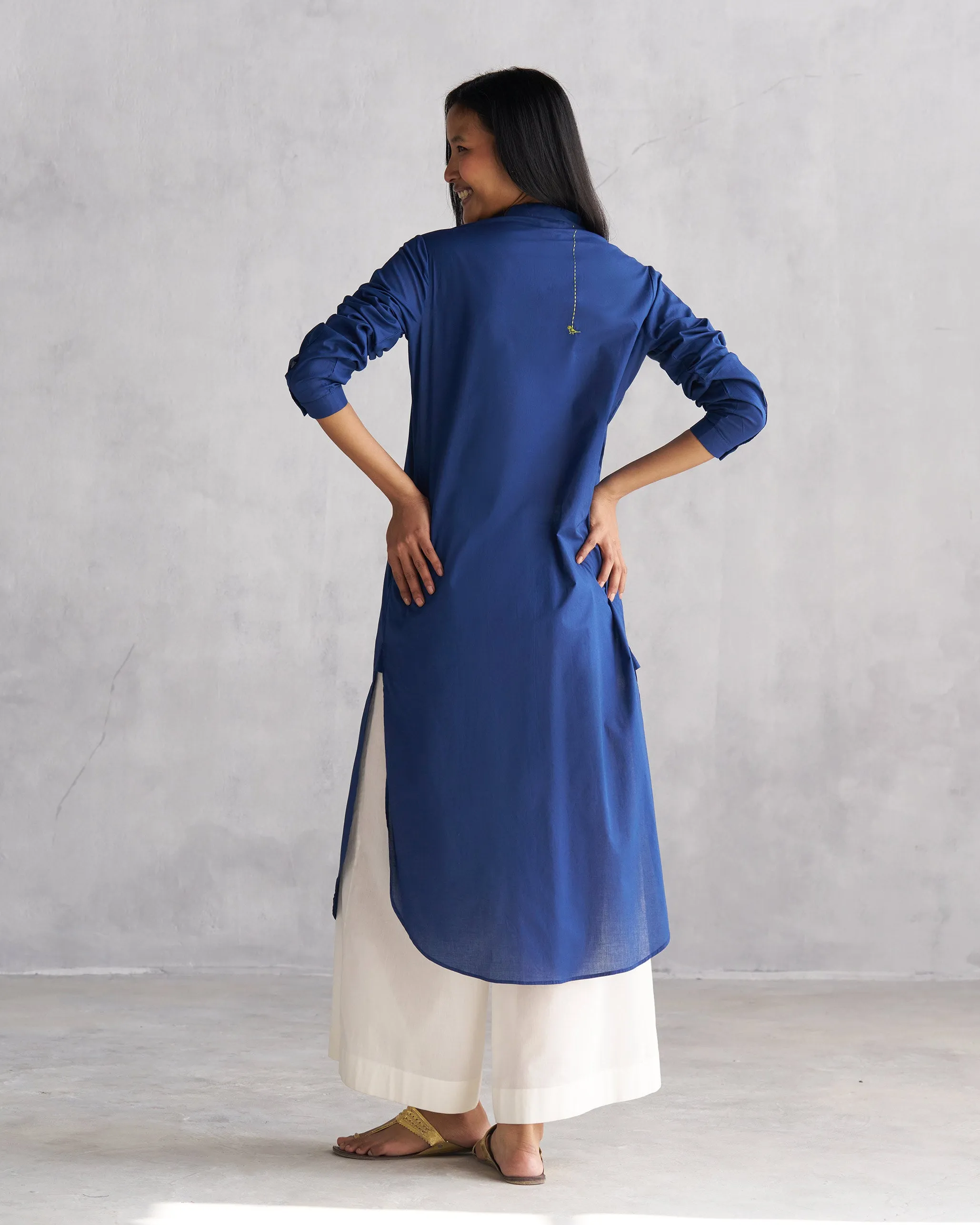 Basic Long Length Kurta - Navy