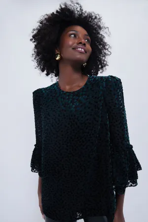 Black Flock Dot Velvet Luciela Blouse