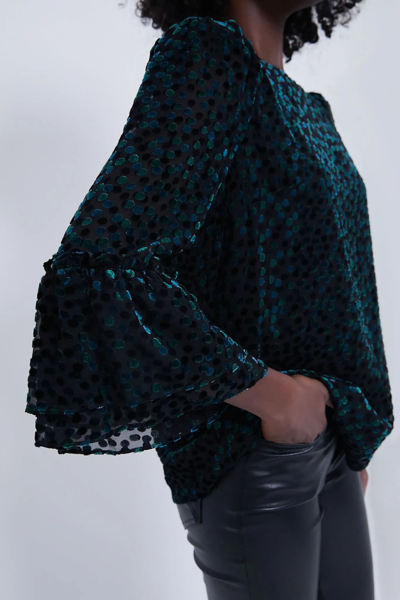 Black Flock Dot Velvet Luciela Blouse