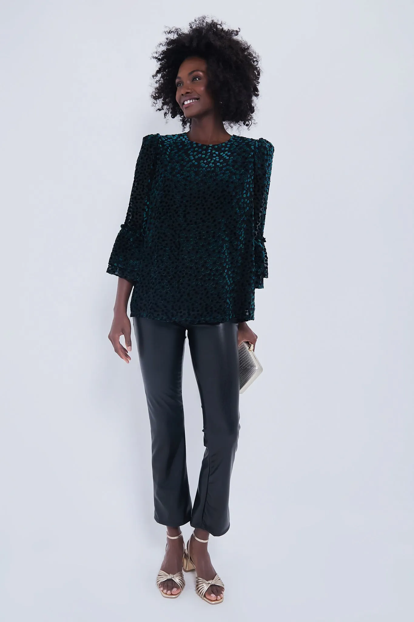 Black Flock Dot Velvet Luciela Blouse