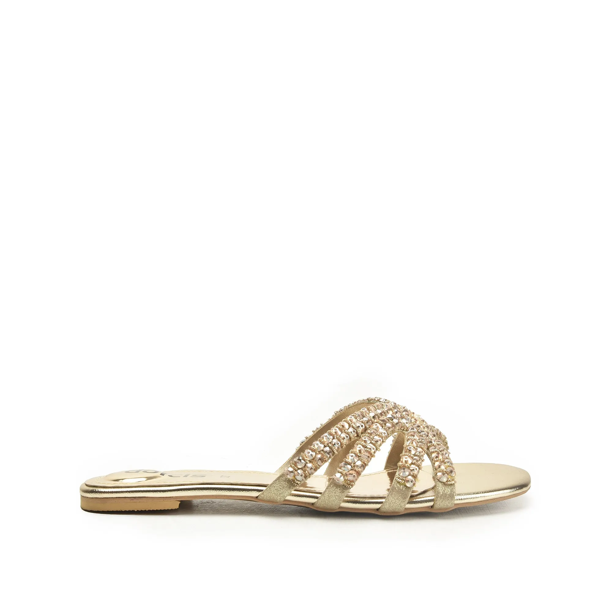 Chic Gold Embellished Flats | 585J-X