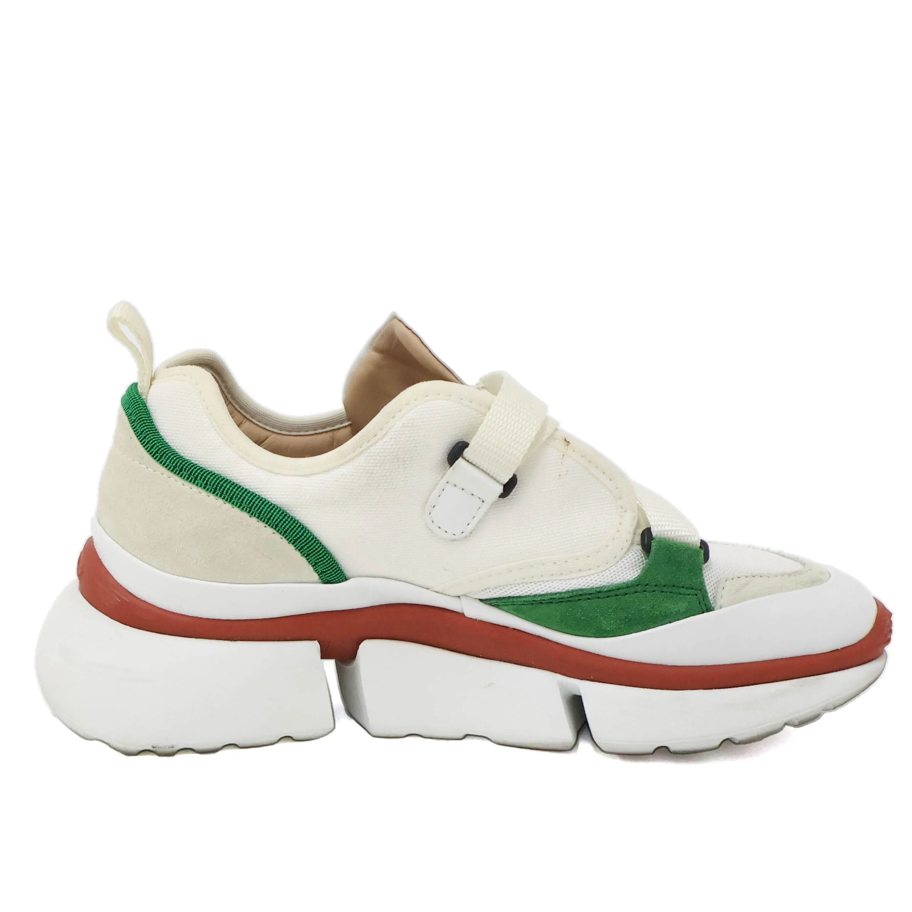 Chloe Sneakers White Suede Green & Red