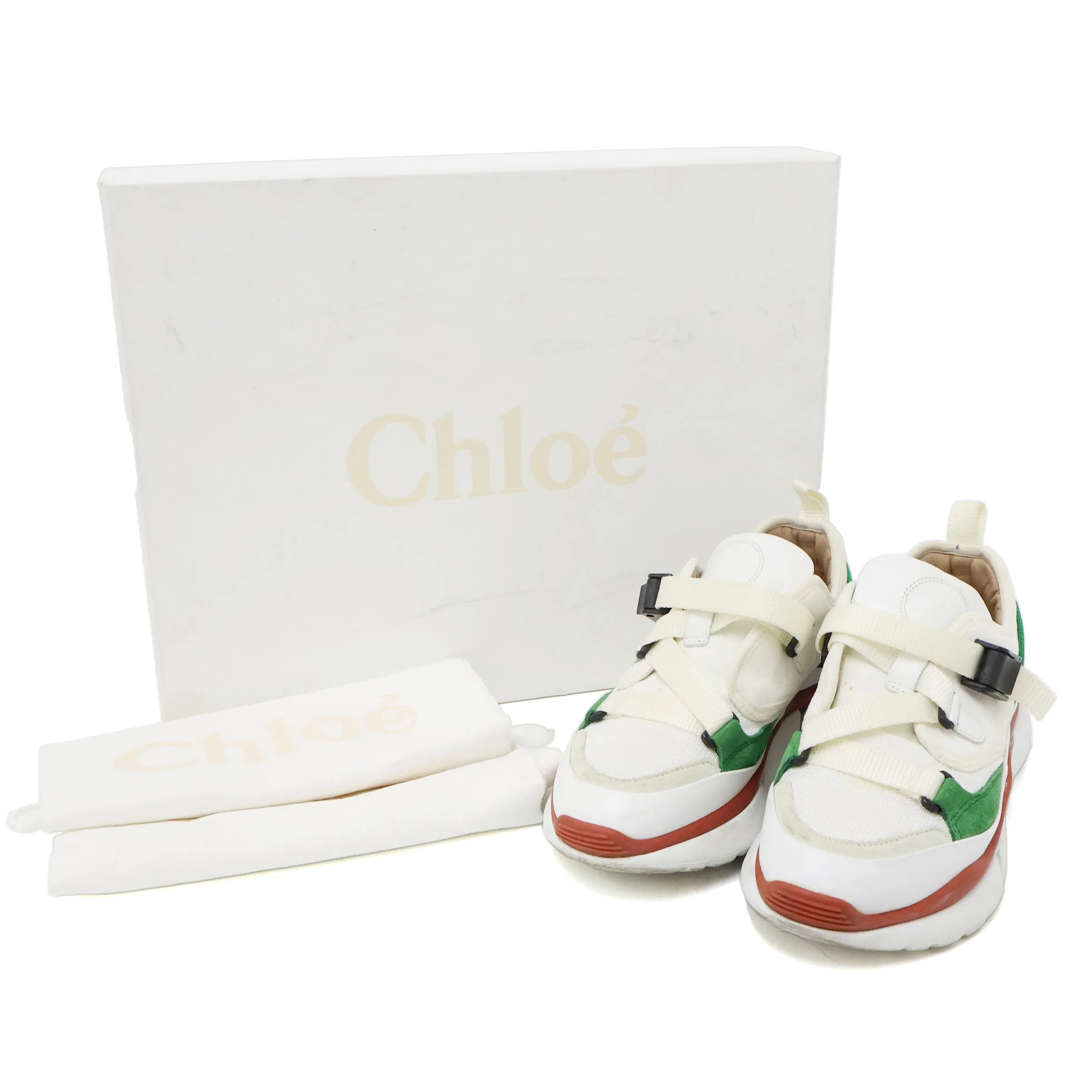 Chloe Sneakers White Suede Green & Red