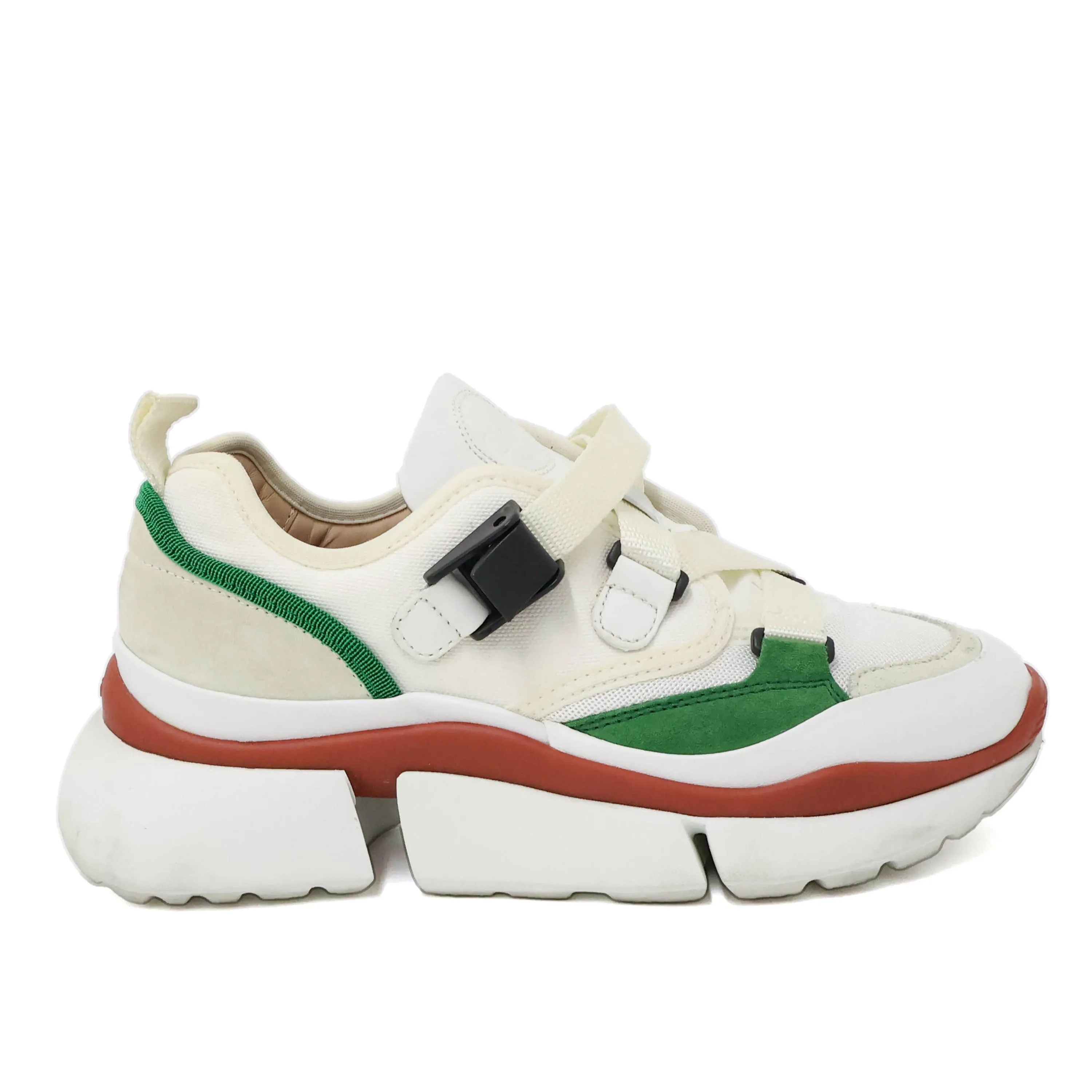 Chloe Sneakers White Suede Green & Red