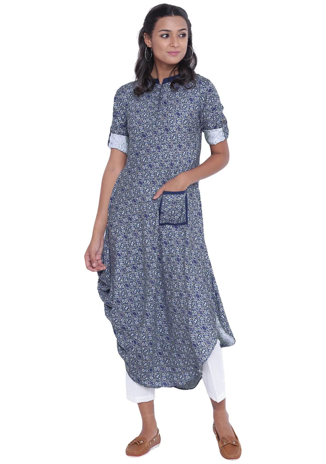 Cotton Viscose Printed Cowl Kurta Set