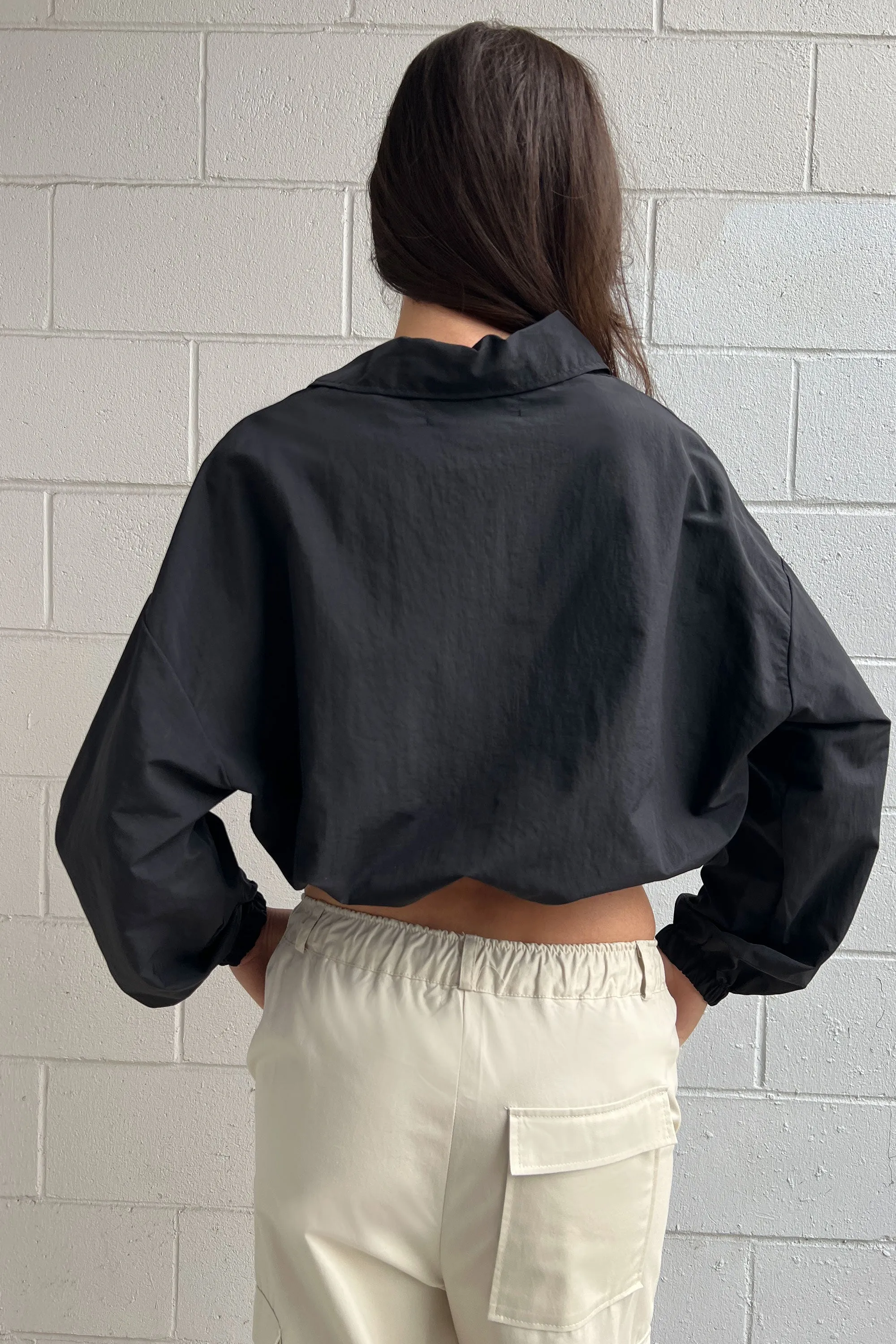 CROPPED COLLARED NYLON JACKET