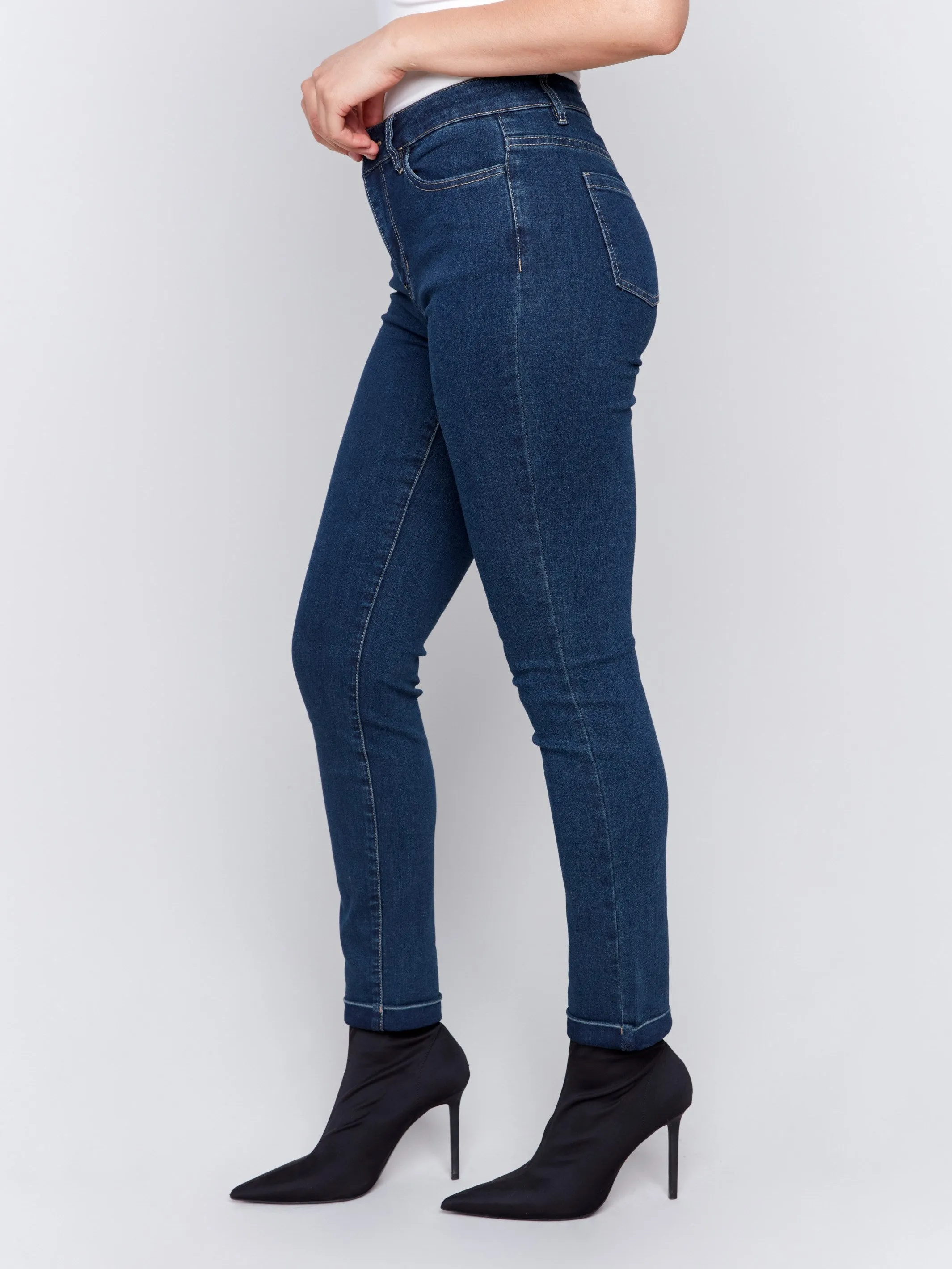 Cuffed Hem Jeans - Dark Blue - Darkblue