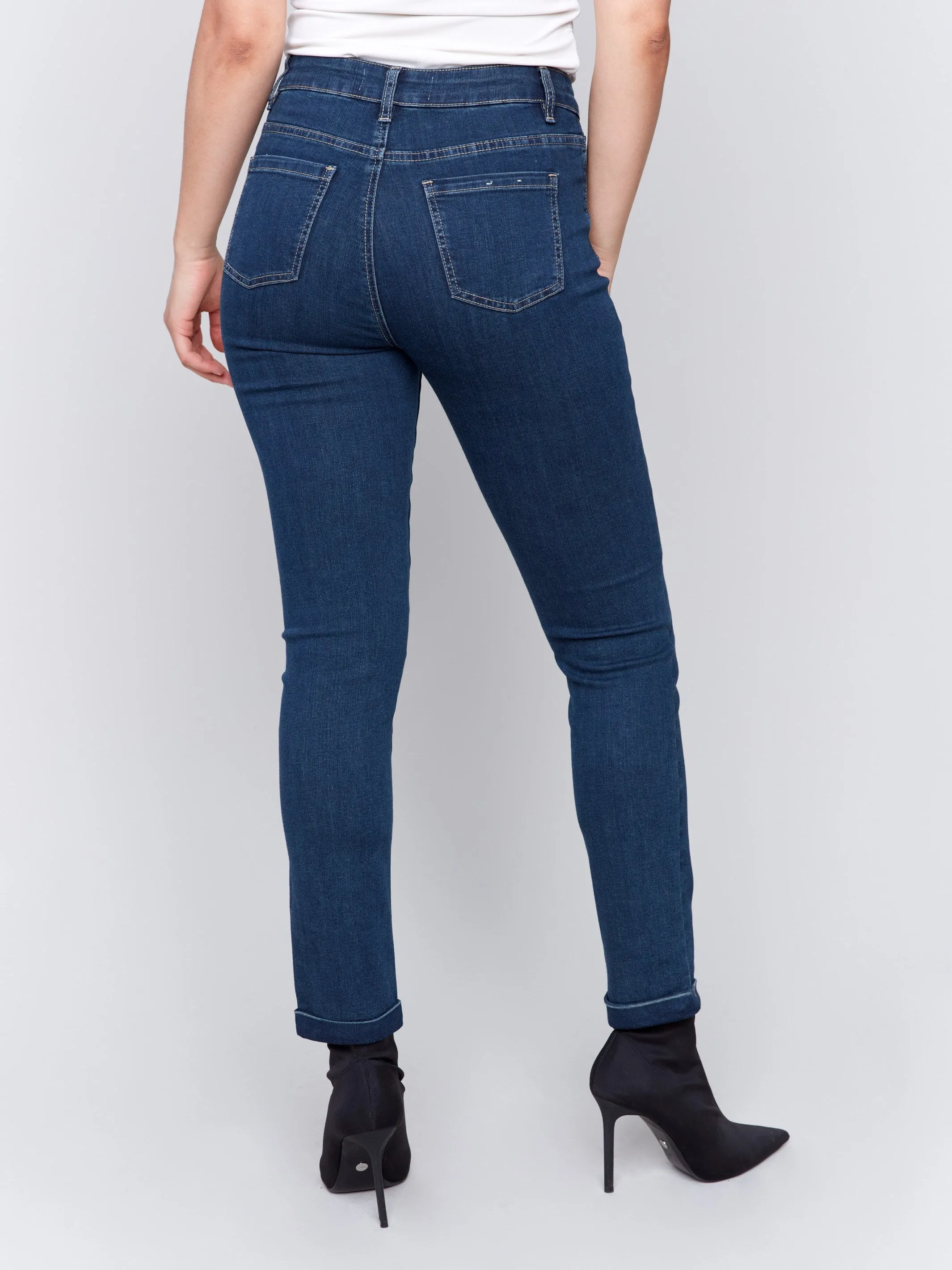 Cuffed Hem Jeans - Dark Blue - Darkblue