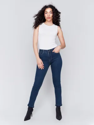 Cuffed Hem Jeans - Dark Blue - Darkblue