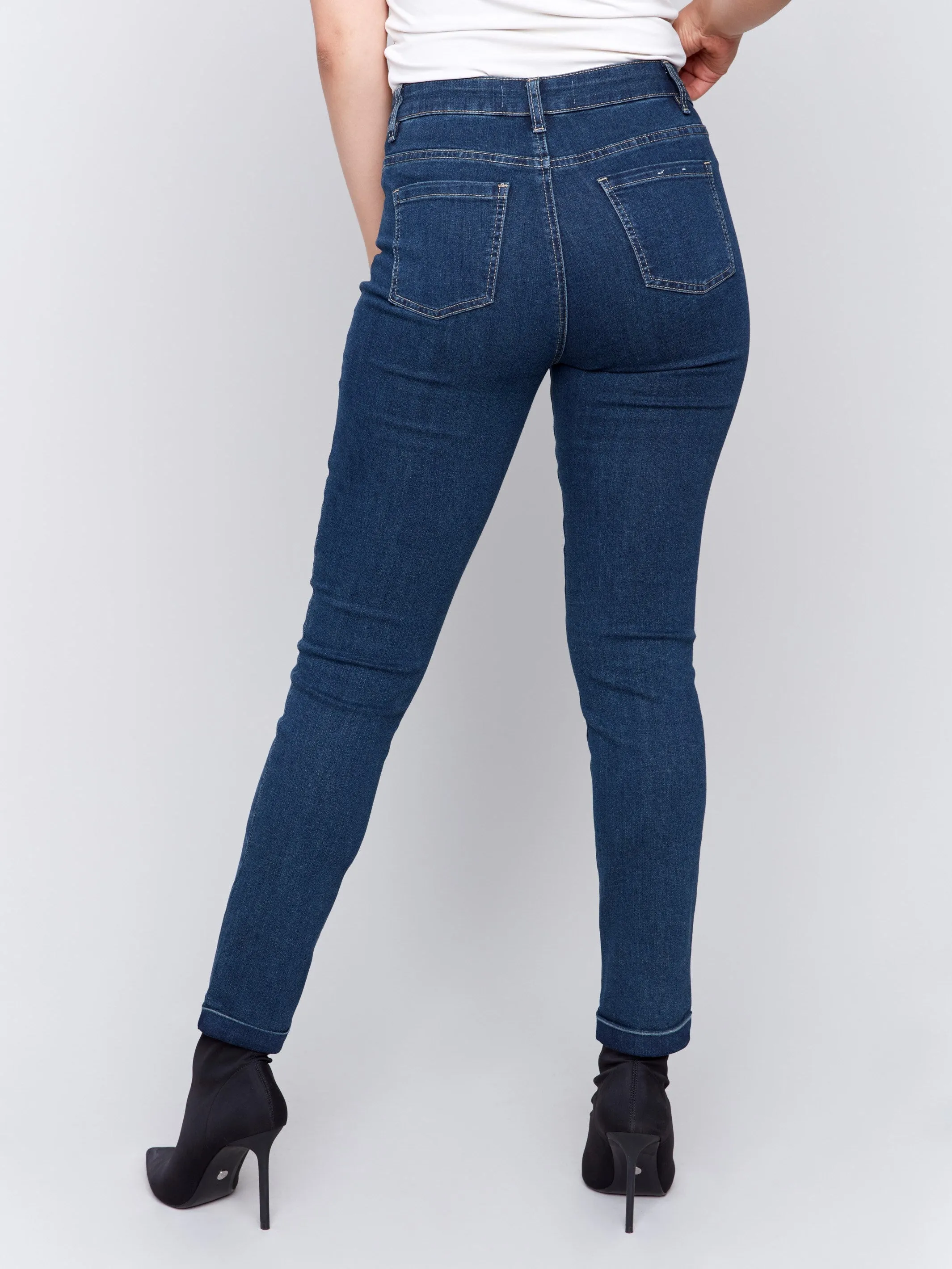 Cuffed Hem Jeans - Dark Blue - Darkblue