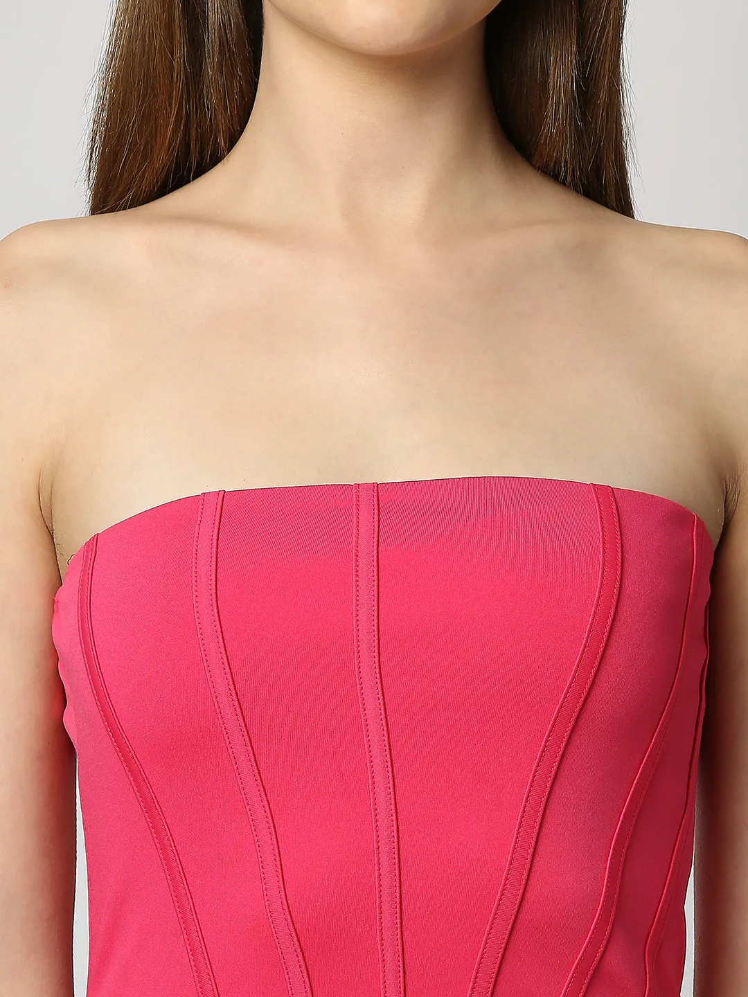 Disrupt Women Strapless Pink Slim Fit Stunning Tube Dress