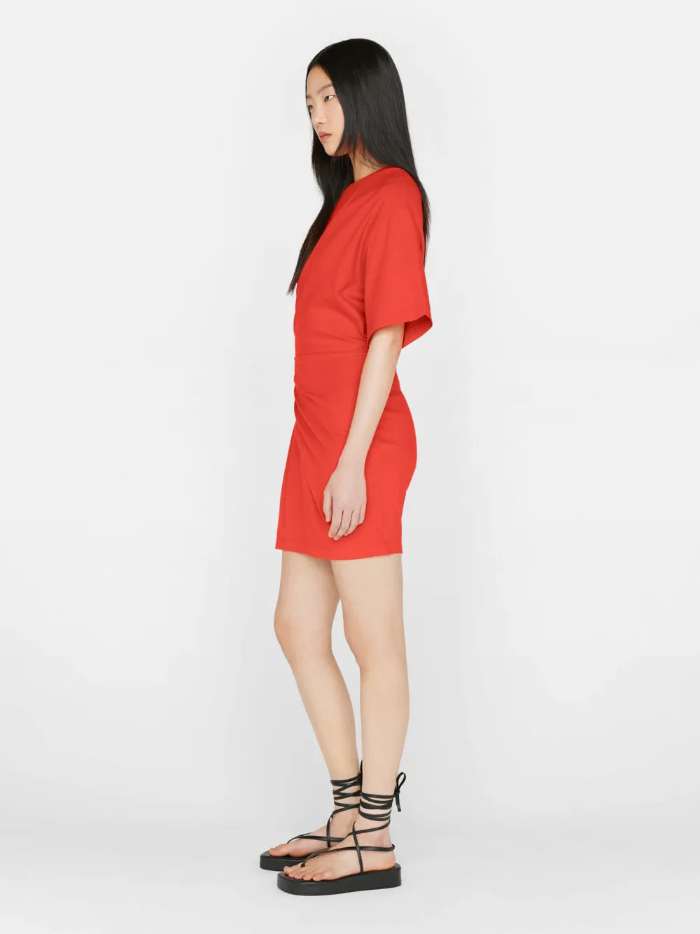 Draped Knit Mini Dress -- Red Orange