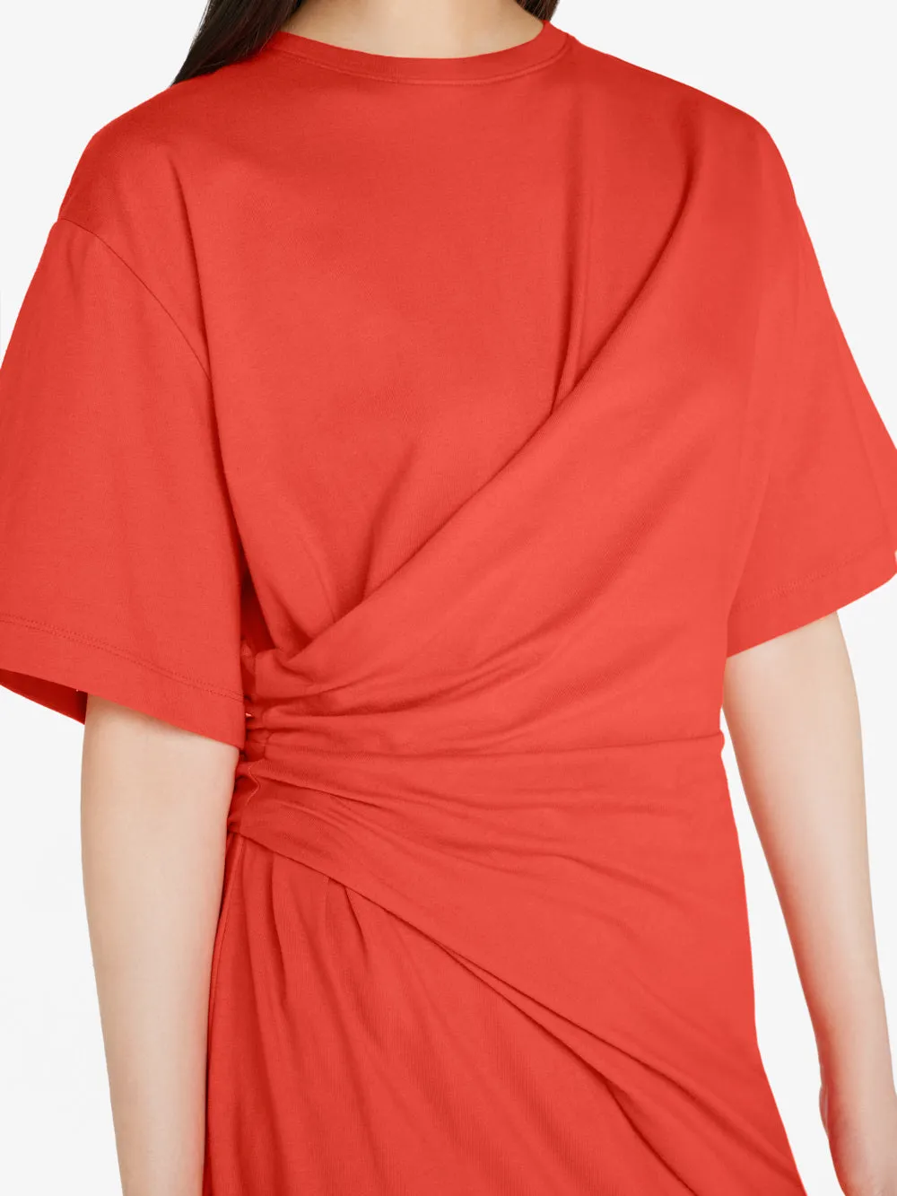 Draped Knit Mini Dress -- Red Orange