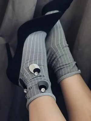 Embroidered Cotton Socks - Grey