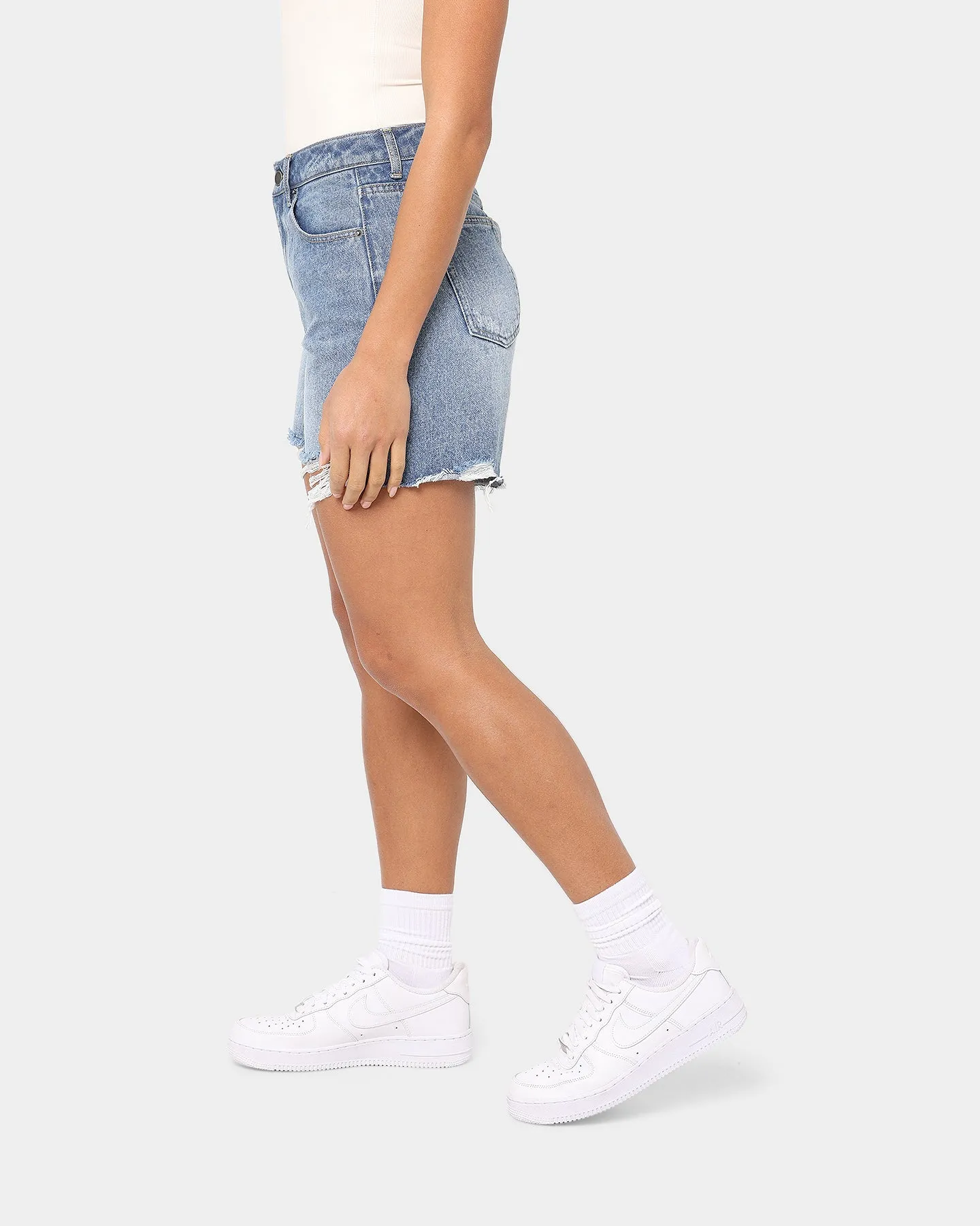 EN ES Women's Boyfriend Denim Short Blue Denim