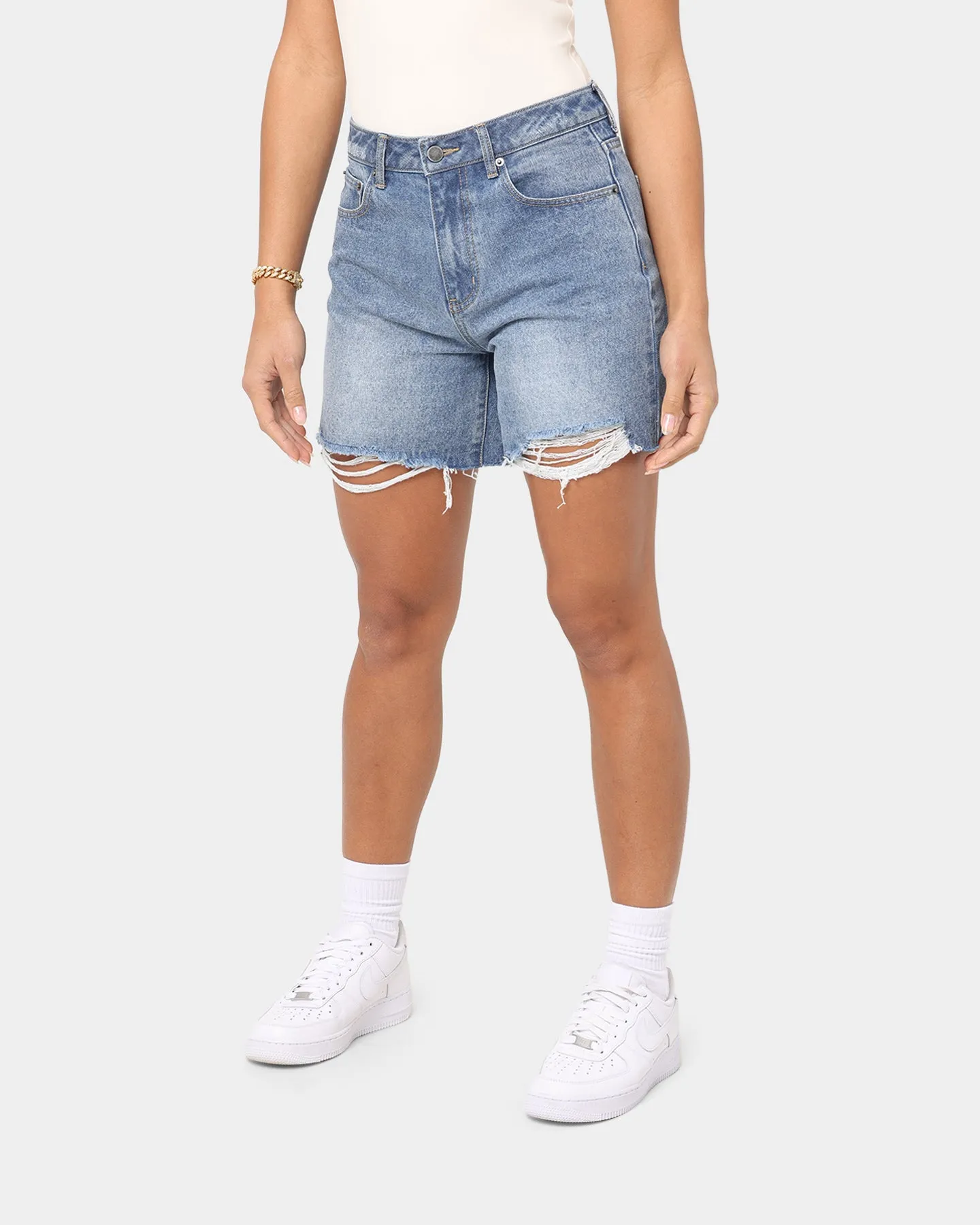 EN ES Women's Boyfriend Denim Short Blue Denim