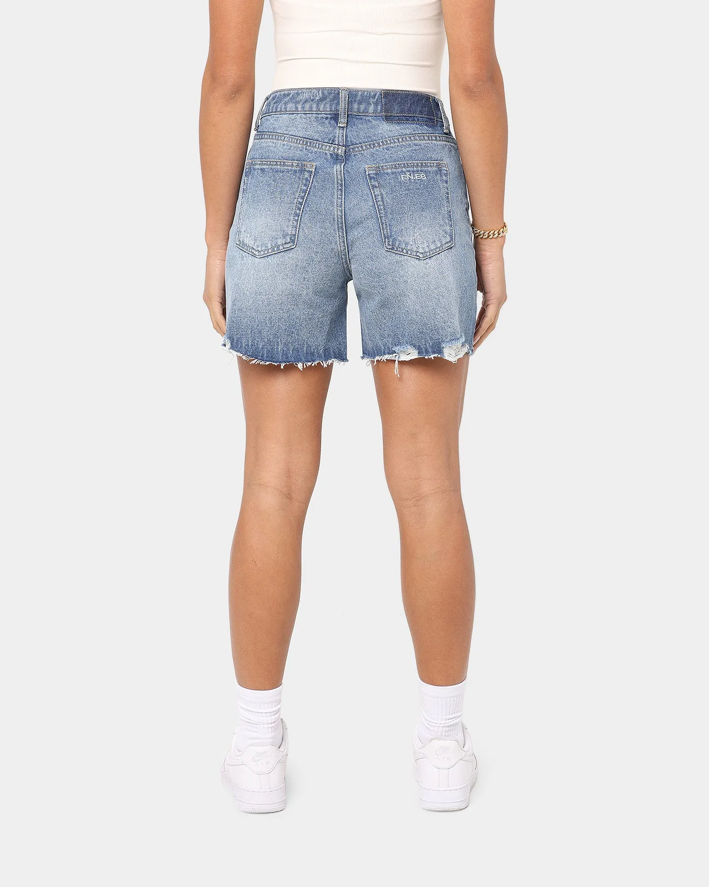 EN ES Women's Boyfriend Denim Short Blue Denim