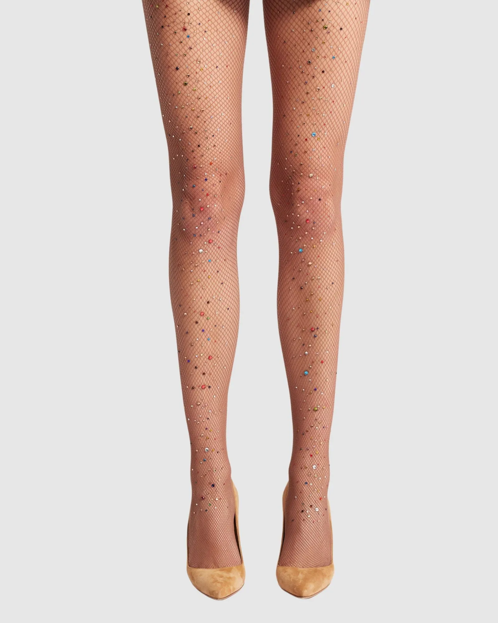 Glitter Fishnet Tights - Tan