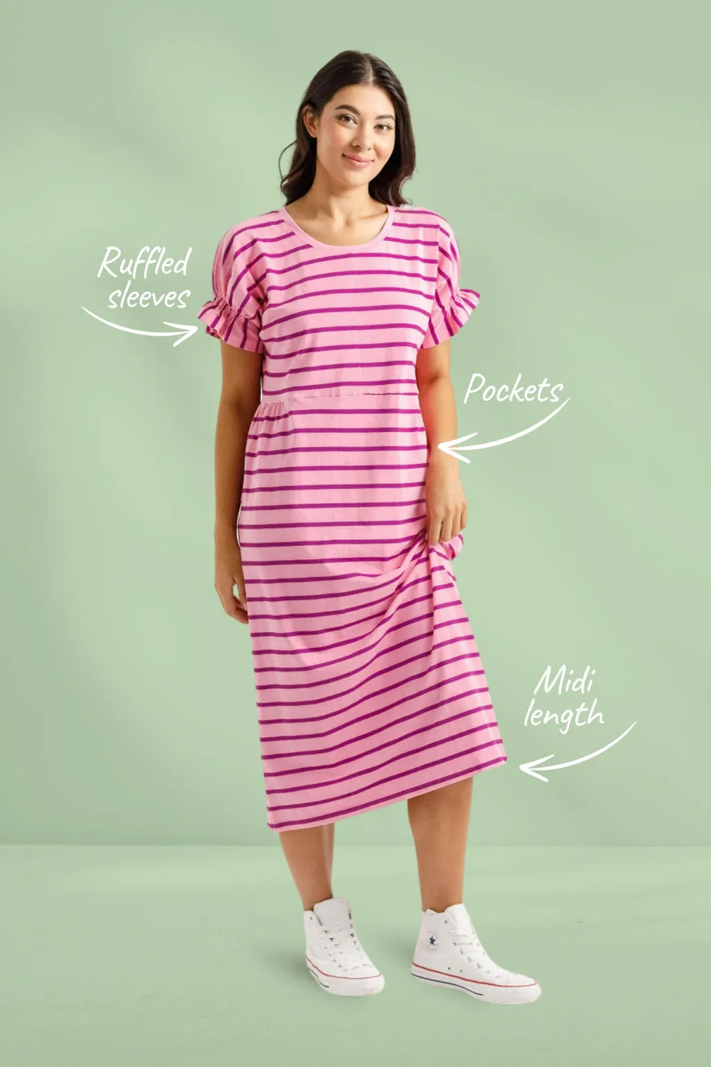 Homelee Nevaeh Midi Dress Candy Stripe