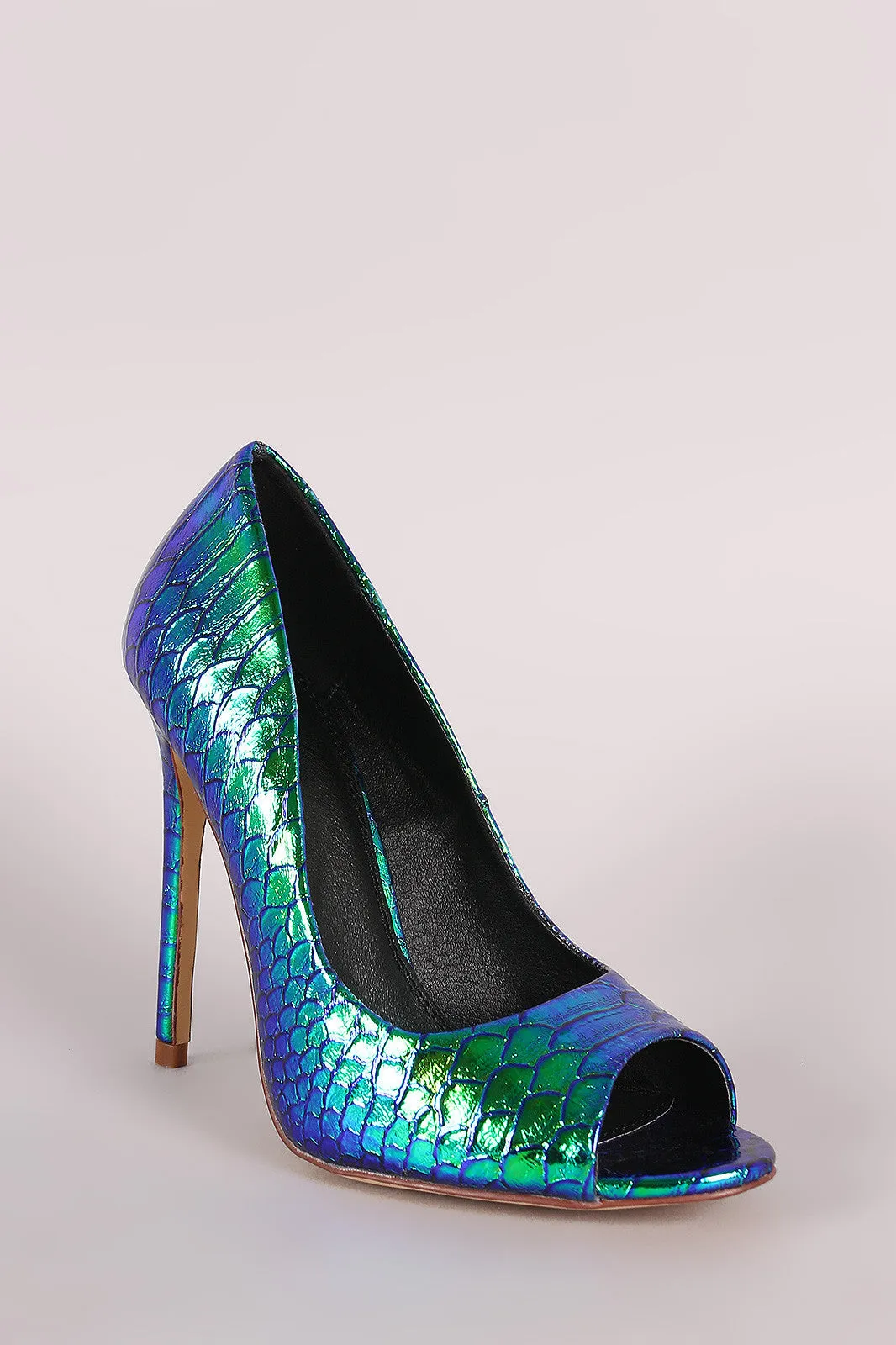 Liliana Hologram Snake Peep Toe Stiletto Pump