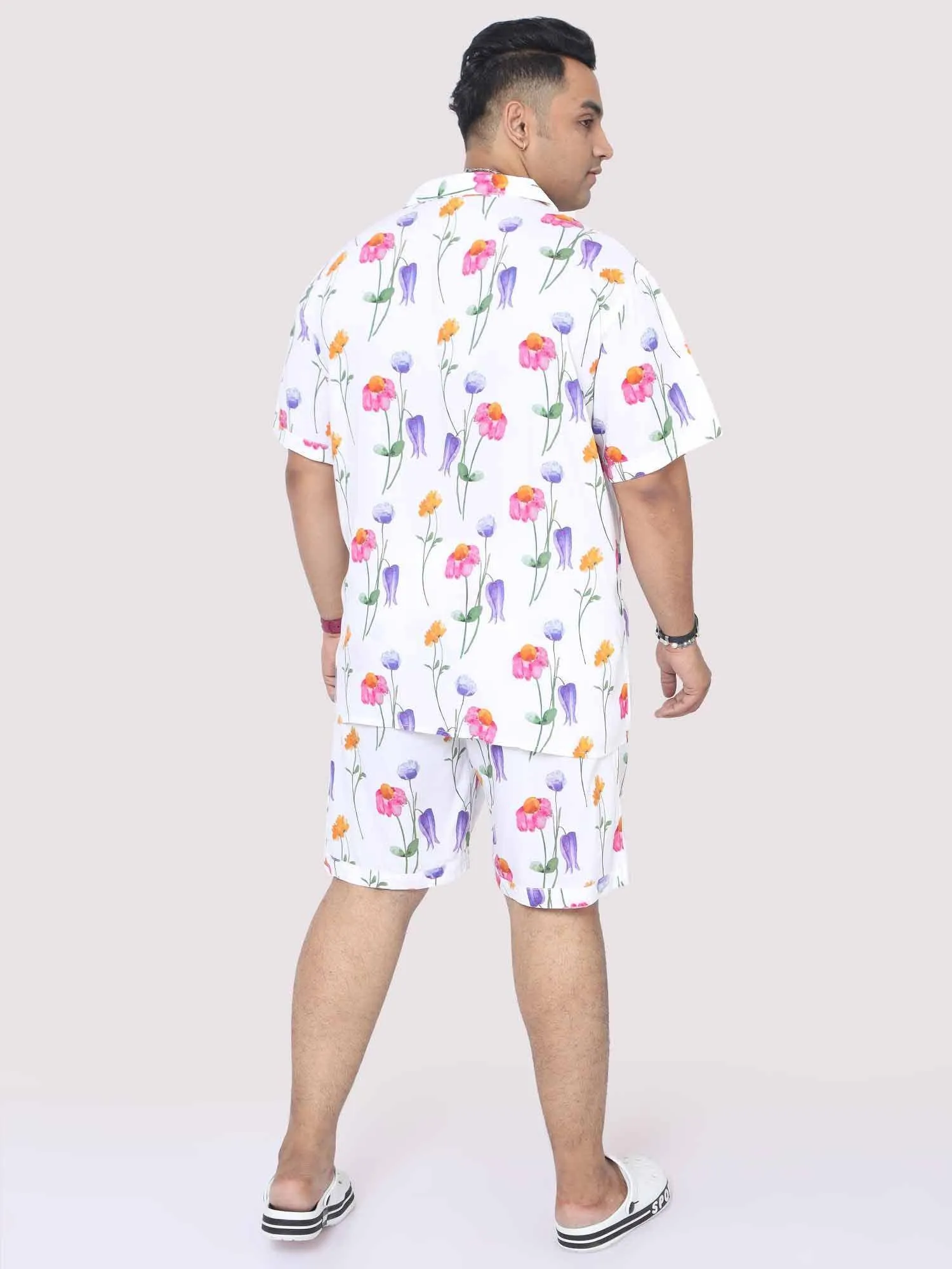 Men Plus Size Daisy Flowers Printed Half Sleeve Co-Ords