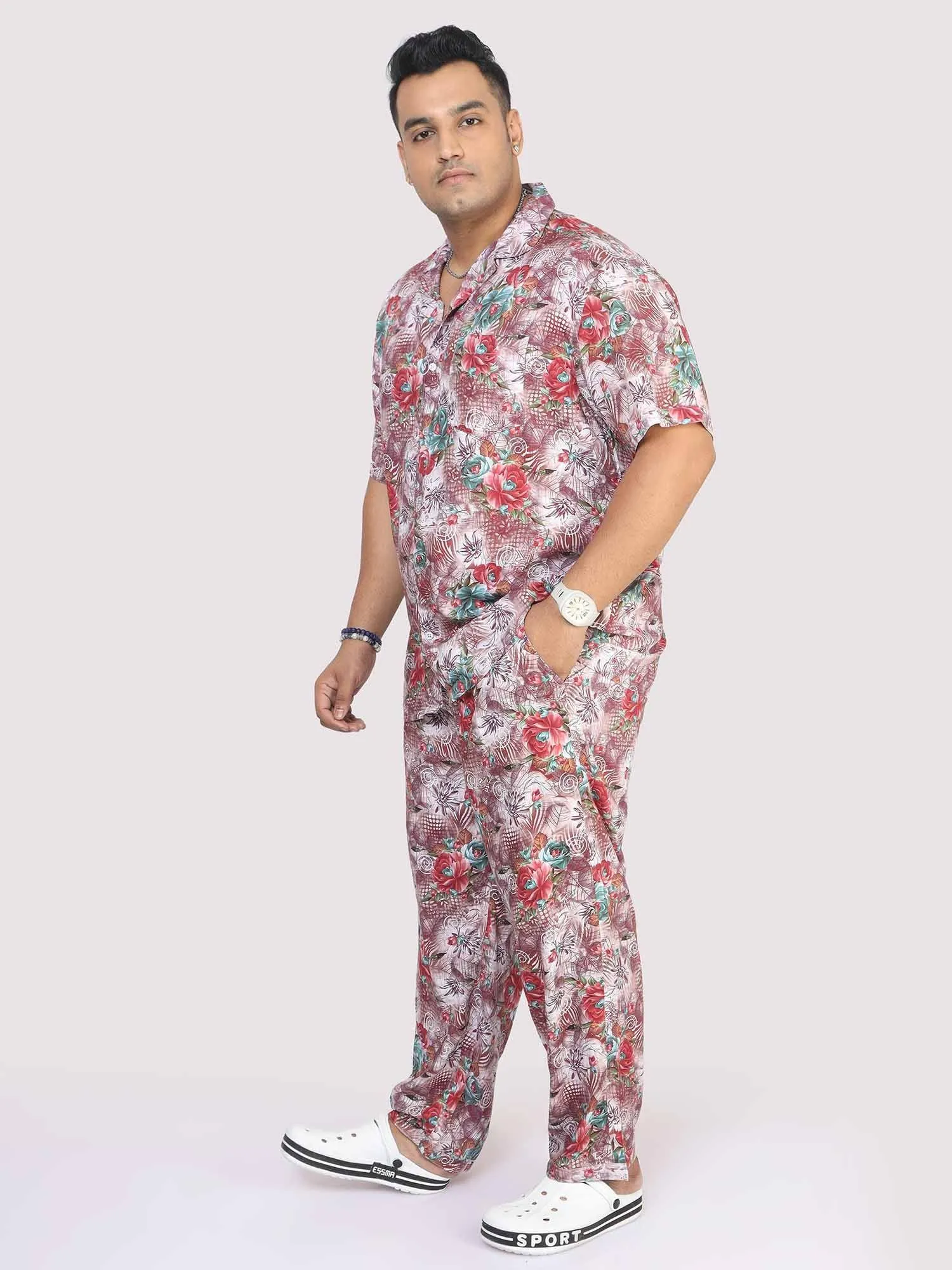 Men Plus Size Floral Abstract Printed FULL Sleeve Co-Ords