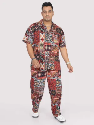 Men Plus Size Multi Ikkat Printed Full Sleeve Co-Ords