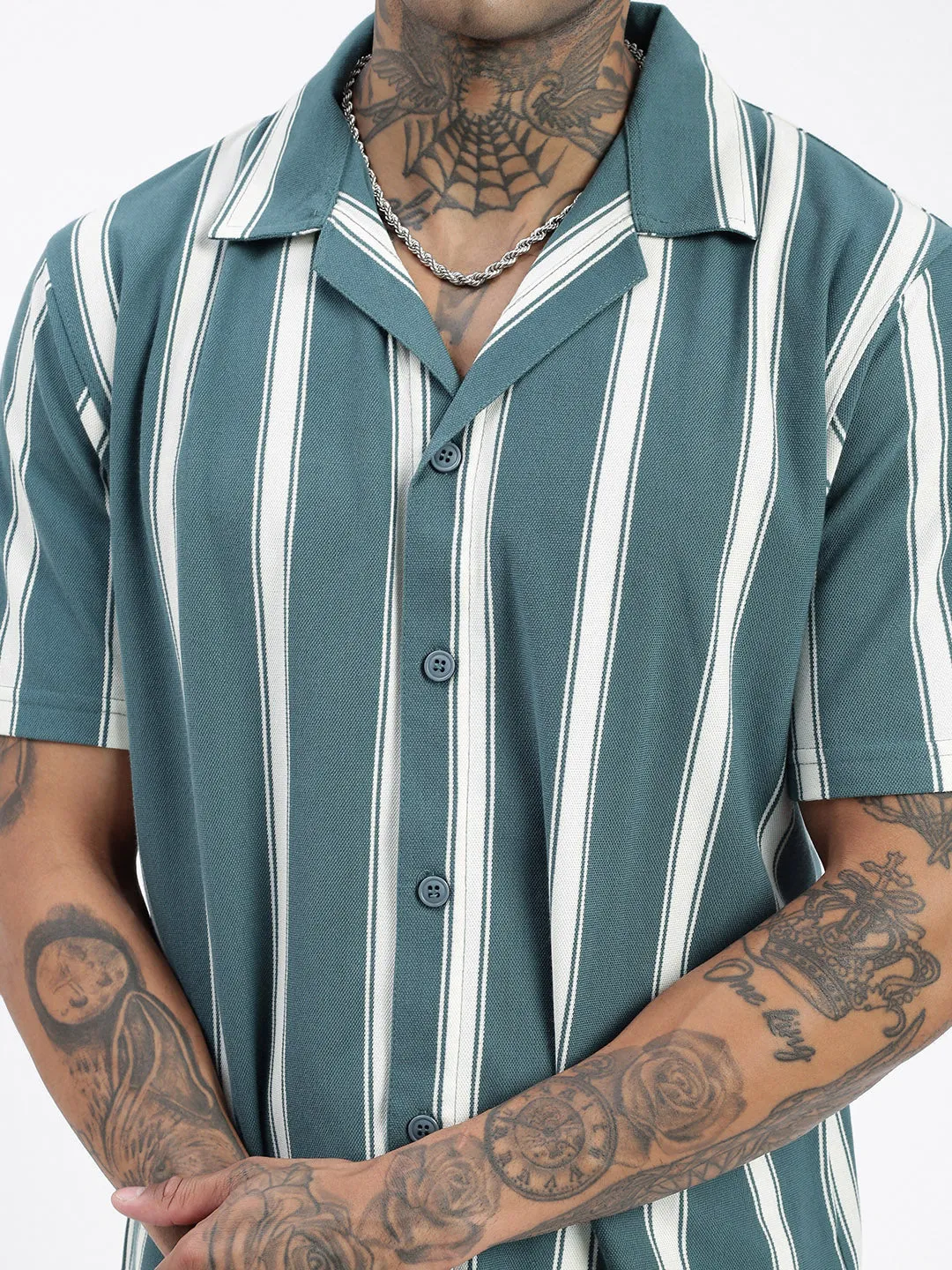 Men Striped Teal Relaxed Fit Shirt