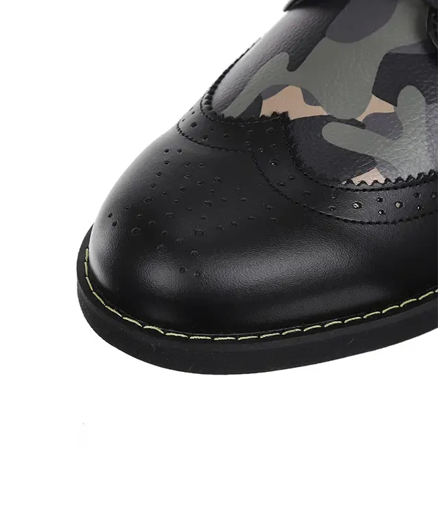 Men's Black Camo Wingtip Brogue Dress Shoes