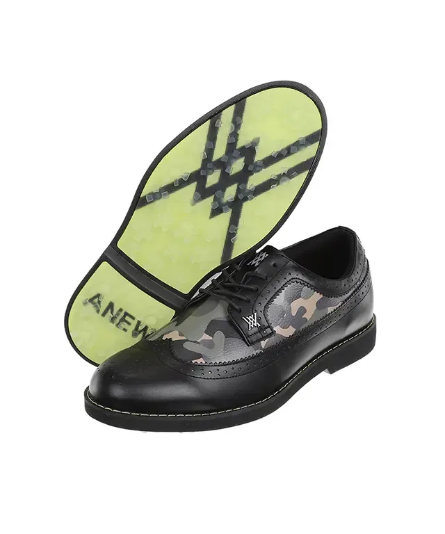 Men's Black Camo Wingtip Brogue Dress Shoes