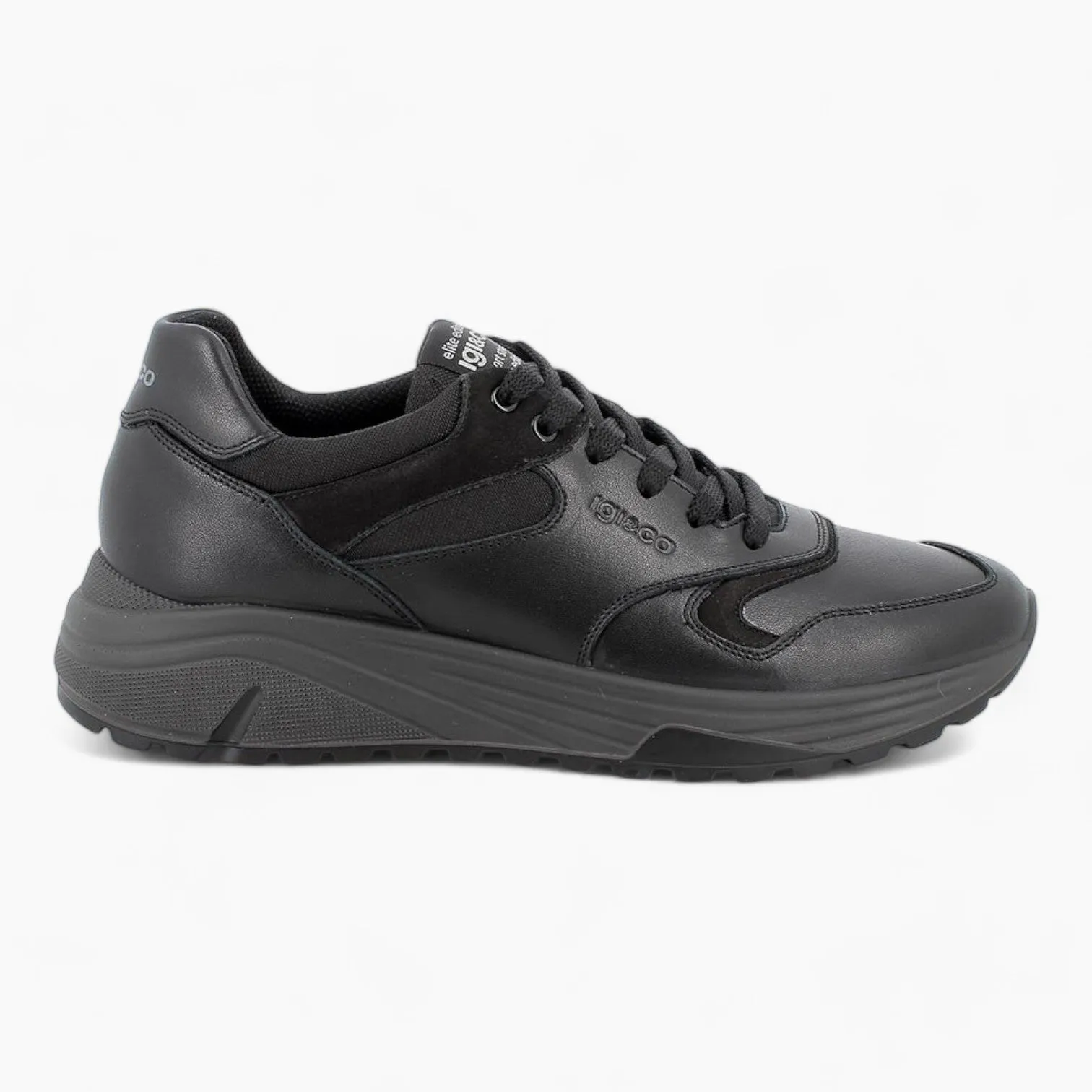 Men's Black Leather Sneakers by IGI&CO – Memory Foam Cushioning