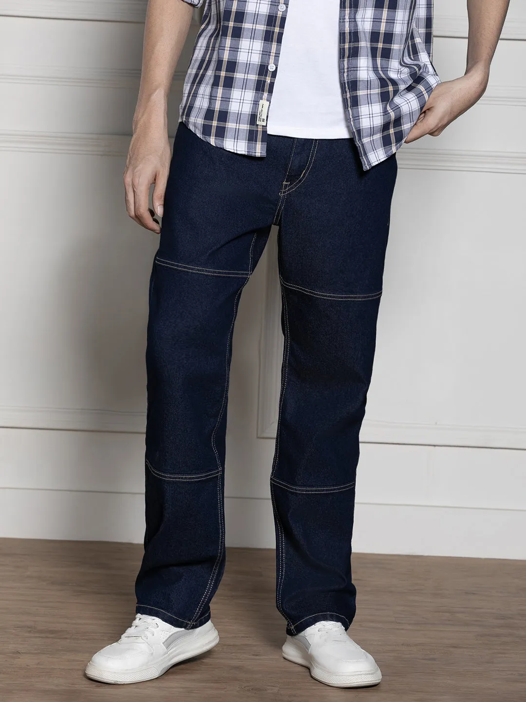 Men's Dark Blue Relaxed Fit Stretchable Jeans