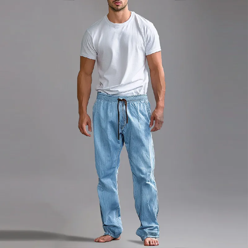 Men's Fashion Washed Denim Drawstring Thin Straight Pants 72100362Y