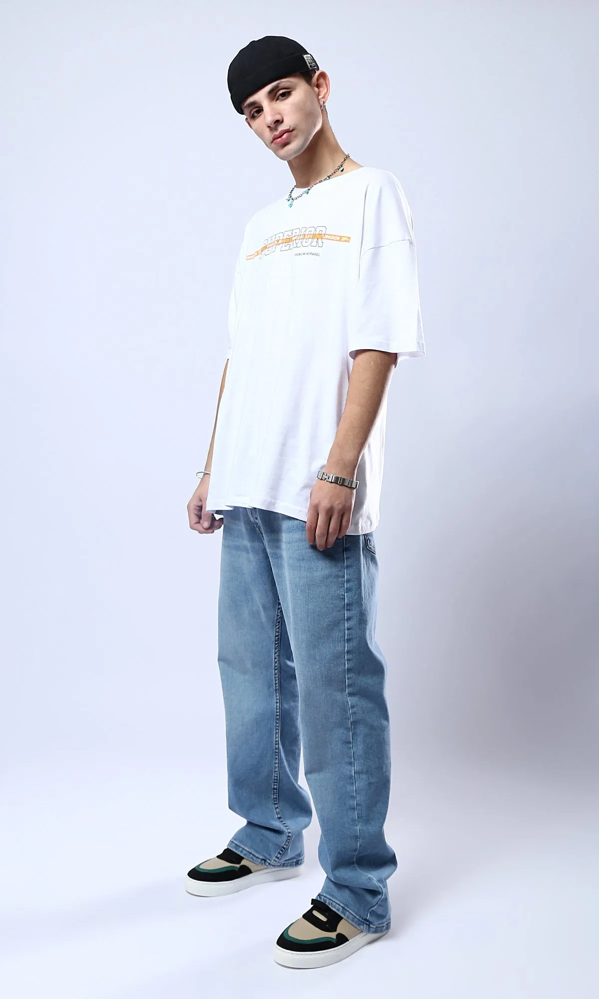 O178410 "Superior" Elbow-Sleeves Relaxed Tee - White