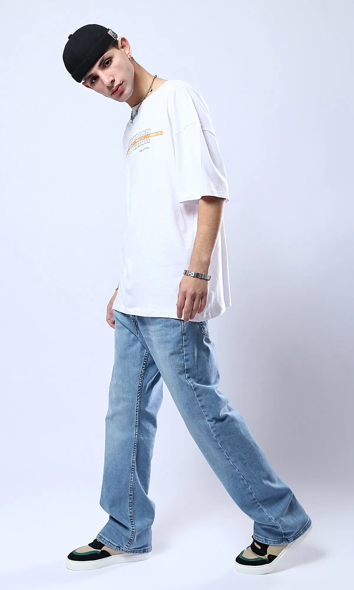 O178410 "Superior" Elbow-Sleeves Relaxed Tee - White