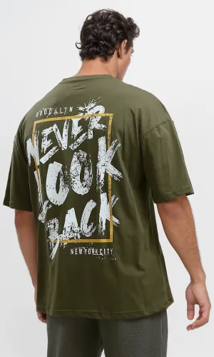 O179033 "Never Go Back" Printed Olive Cotton Tee