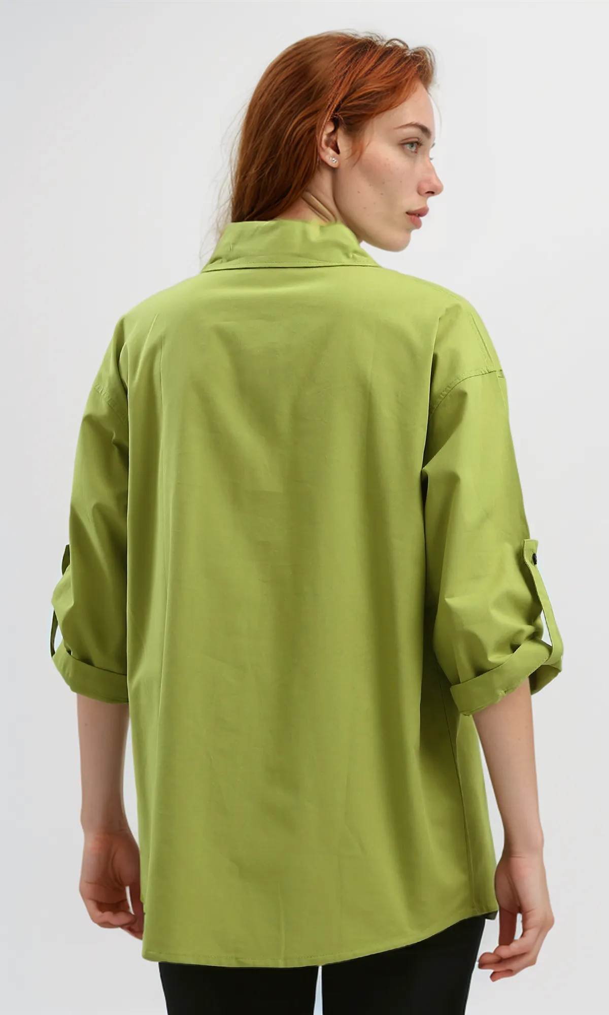 O181639 Relaxed Fit Casual Elbow Sleeves Shirt - Light Olive