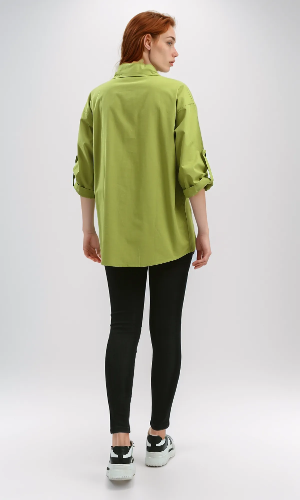 O181639 Relaxed Fit Casual Elbow Sleeves Shirt - Light Olive