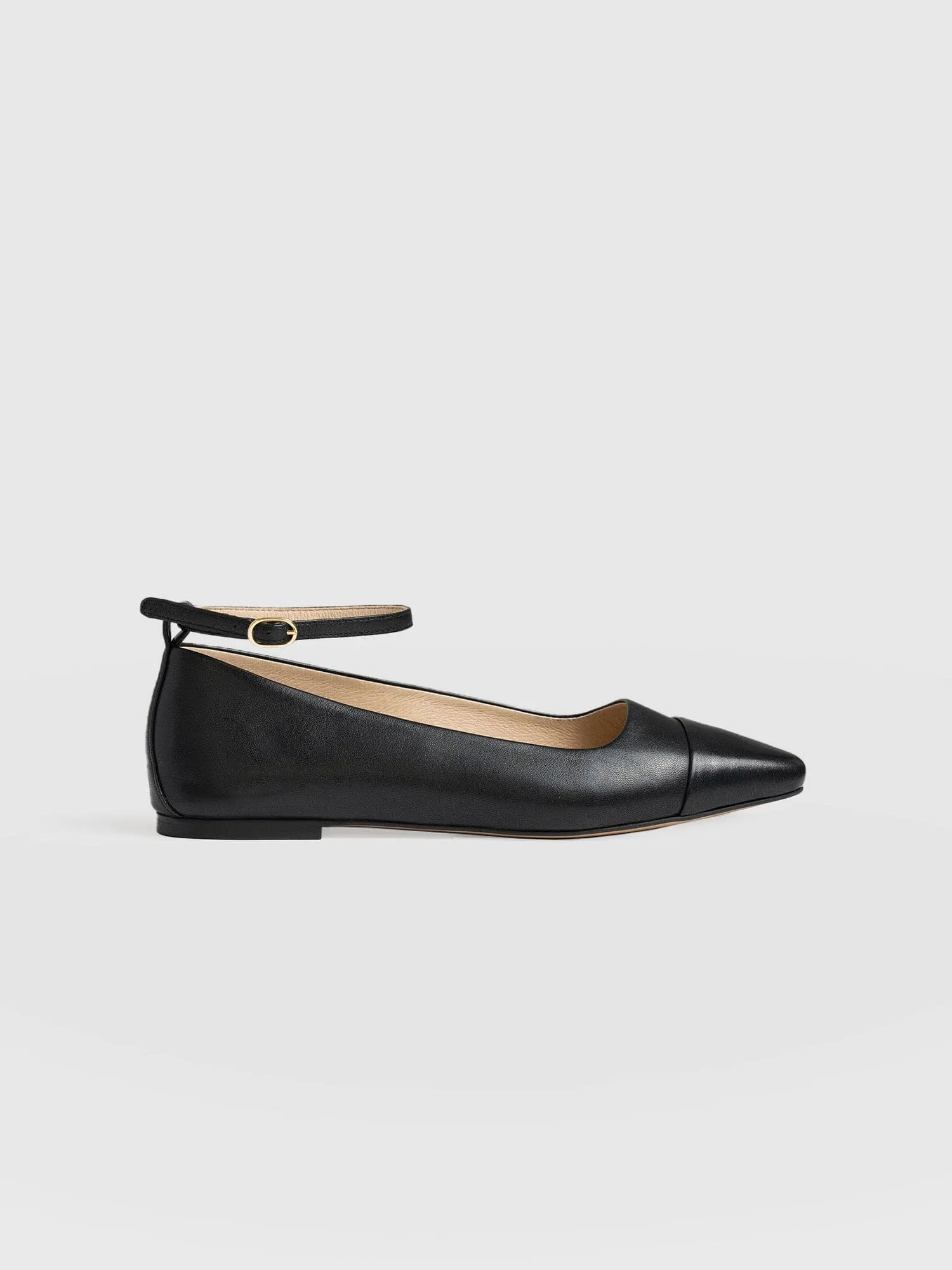 Ophelia Leather Ballerinas - Black