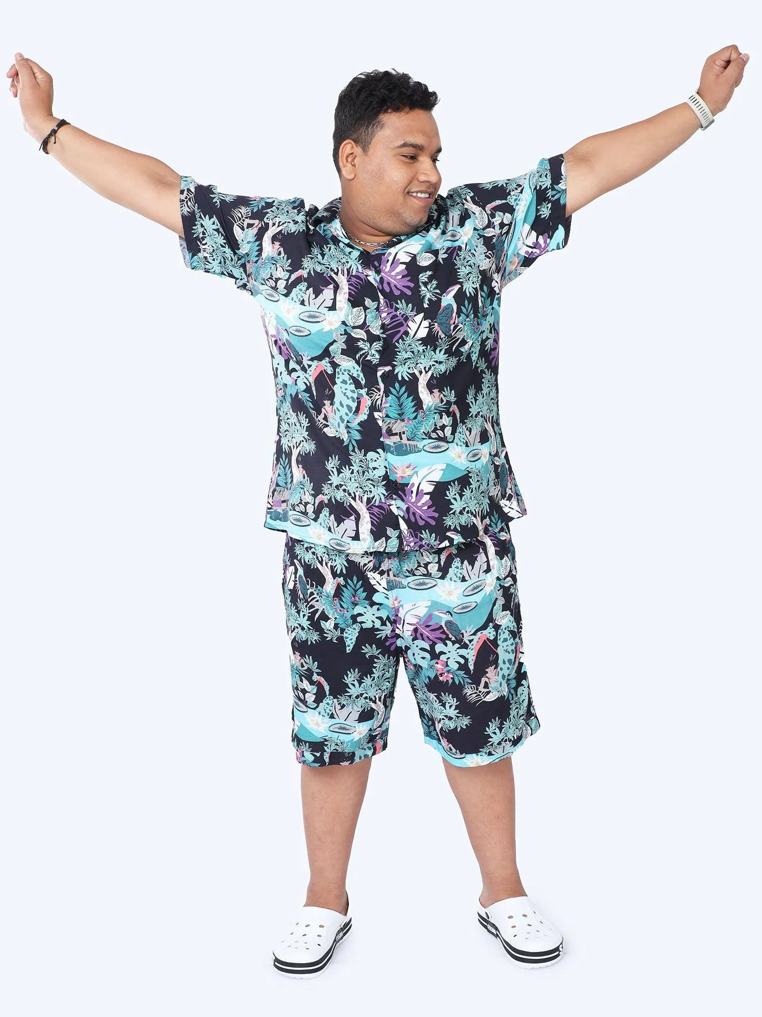 Plus Size Men Jungle Paradise Printed Half Sleeve Co-Ords