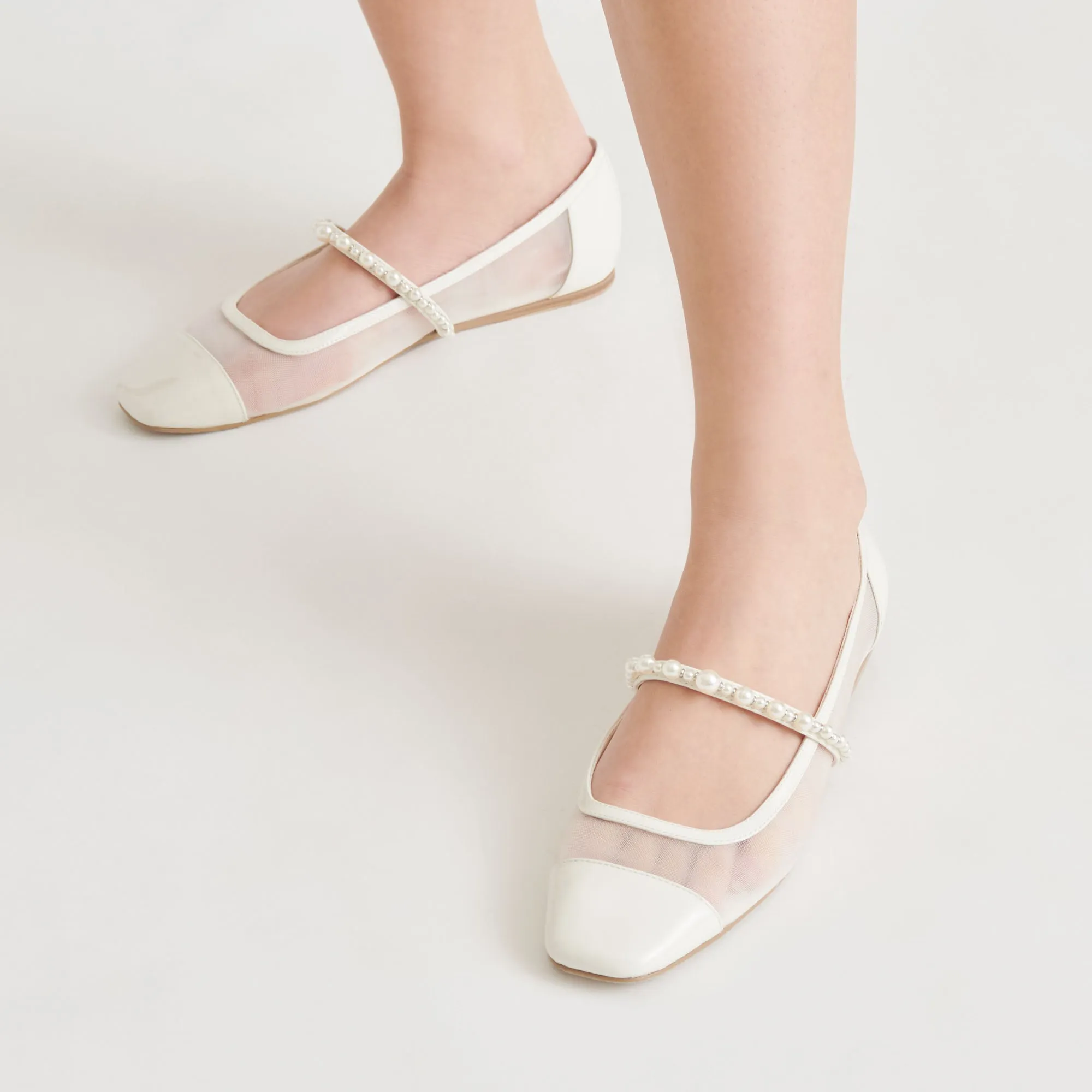 ROLLIN PEARL BALLET FLATS WHITE MESH