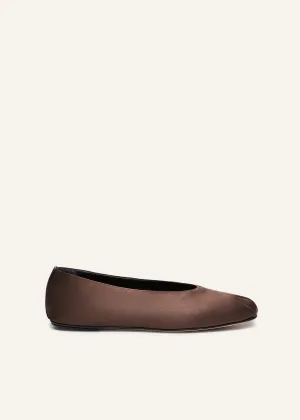 Satin ballet flats in chocolate