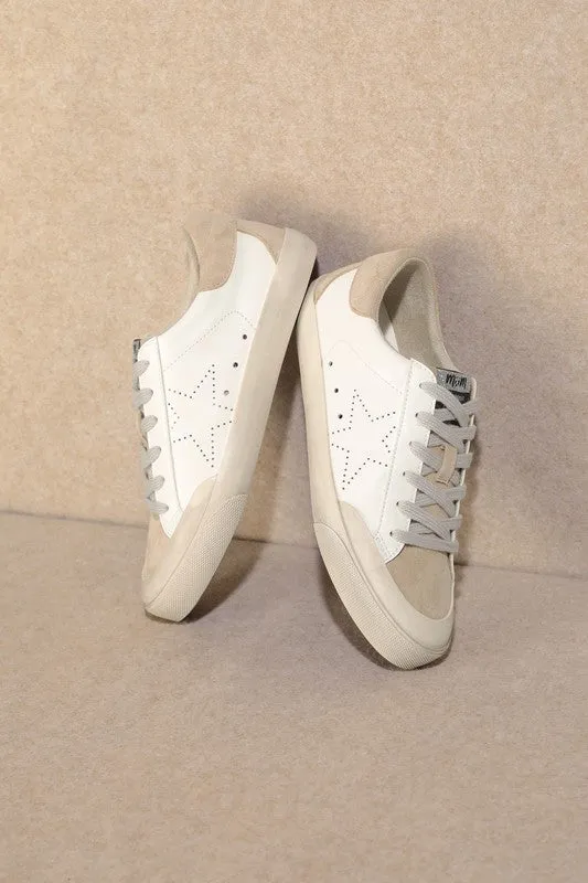 The Sadie White & Beige Star Sneakers