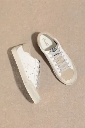 The Sadie White & Beige Star Sneakers