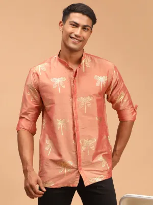 VASTRAMAY Men's Pink Foil Print Shirt